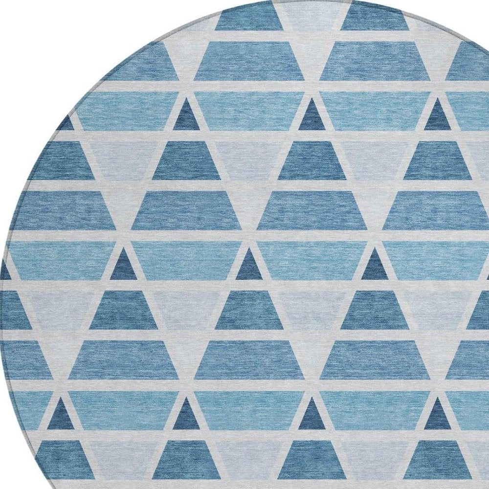 8' Blue And Silver Round Geometric Washable Indoor Outdoor Area Rug HomeRoots