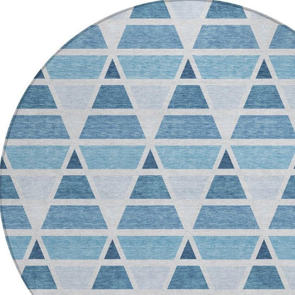 8' Blue And Silver Round Geometric Washable Indoor Outdoor Area Rug HomeRoots
