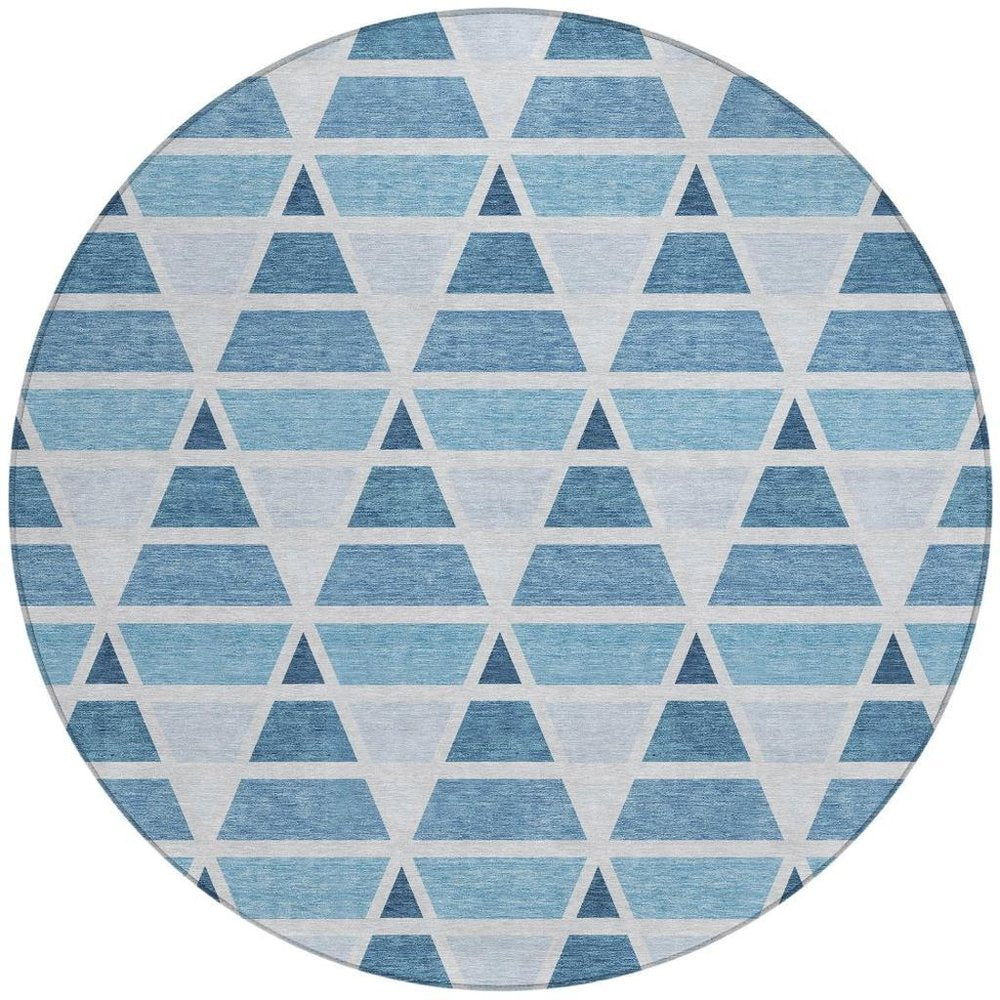 8' Blue And Silver Round Geometric Washable Indoor Outdoor Area Rug HomeRoots