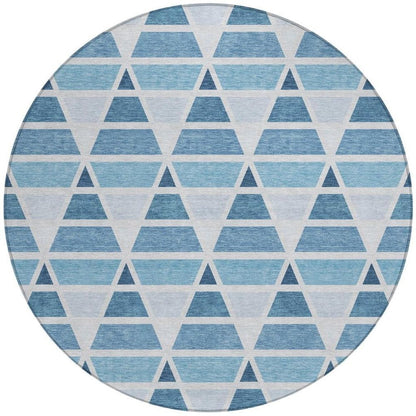 8' Blue And Silver Round Geometric Washable Indoor Outdoor Area Rug HomeRoots