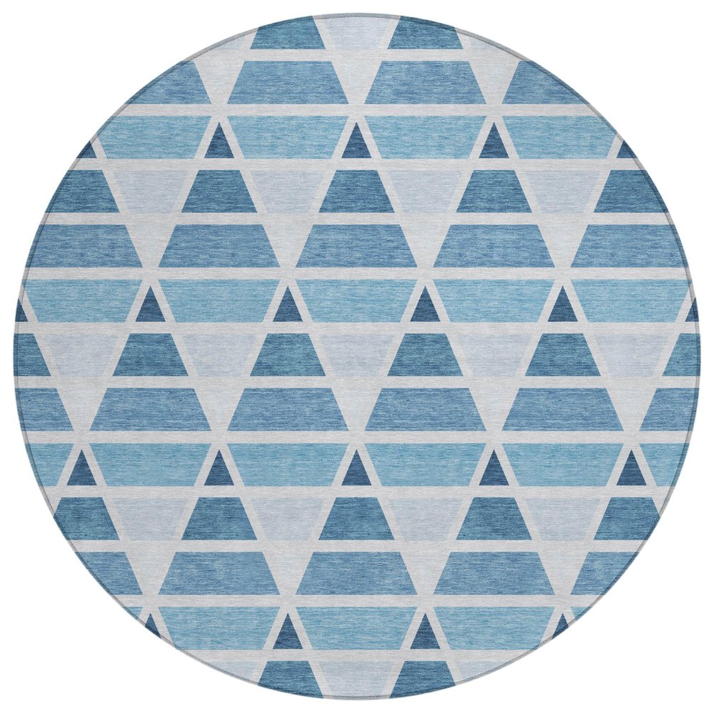 8' Blue And Silver Round Geometric Washable Indoor Outdoor Area Rug HomeRoots