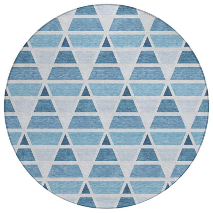 8' Blue And Silver Round Geometric Washable Indoor Outdoor Area Rug HomeRoots