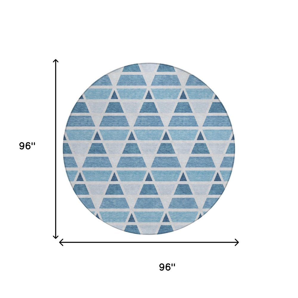 8' Blue And Silver Round Geometric Washable Indoor Outdoor Area Rug HomeRoots