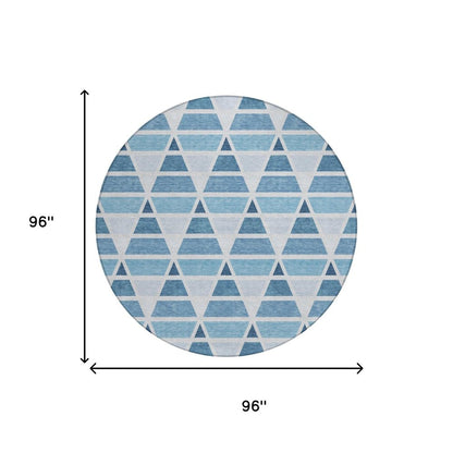 8' Blue And Silver Round Geometric Washable Indoor Outdoor Area Rug HomeRoots
