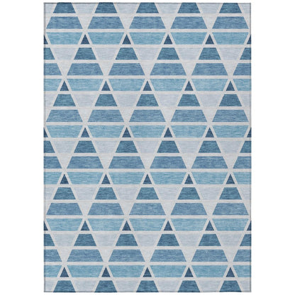 8' X 10' Blue And Silver Geometric Washable Indoor Outdoor Area Rug HomeRoots