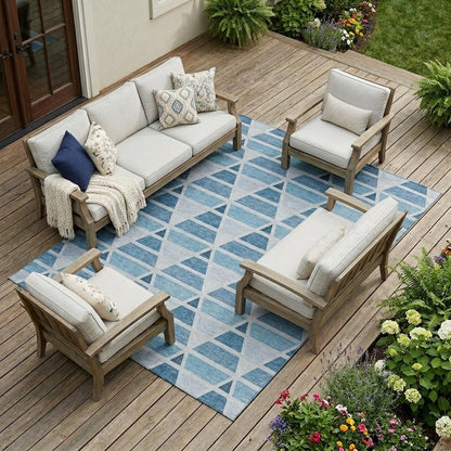 8' X 10' Blue And Silver Geometric Washable Indoor Outdoor Area Rug HomeRoots