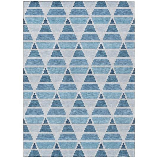 10' X 14' Blue And Silver Geometric Washable Indoor Outdoor Area Rug HomeRoots