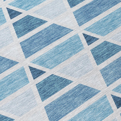 10' X 14' Blue And Silver Geometric Washable Indoor Outdoor Area Rug HomeRoots