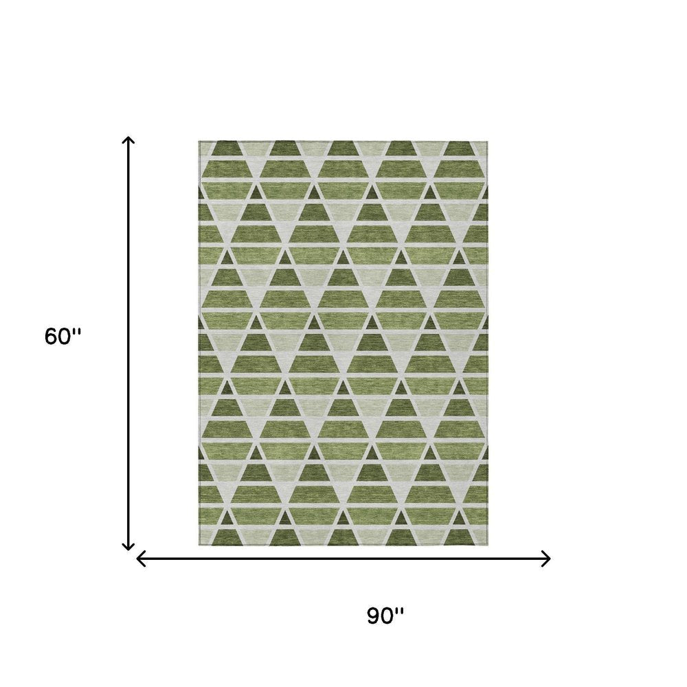 5' X 8' Fern Green And Green Geometric Washable Indoor Outdoor Area Rug HomeRoots