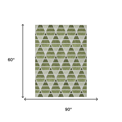 5' X 8' Fern Green And Green Geometric Washable Indoor Outdoor Area Rug HomeRoots