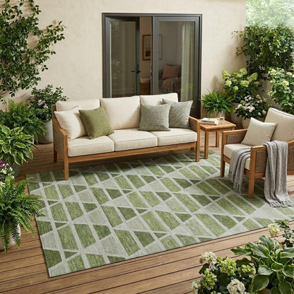 5' X 8' Fern Green And Green Geometric Washable Indoor Outdoor Area Rug HomeRoots