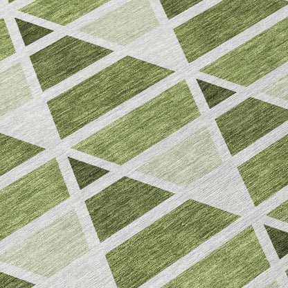 5' X 8' Fern Green And Green Geometric Washable Indoor Outdoor Area Rug HomeRoots