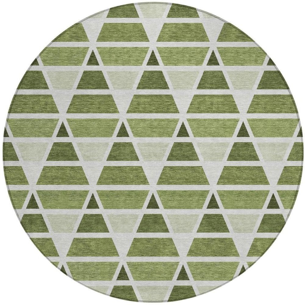 8' Fern Green And Green Round Geometric Washable Indoor Outdoor Area Rug HomeRoots