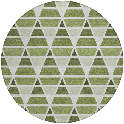 8' Fern Green And Green Round Geometric Washable Indoor Outdoor Area Rug HomeRoots