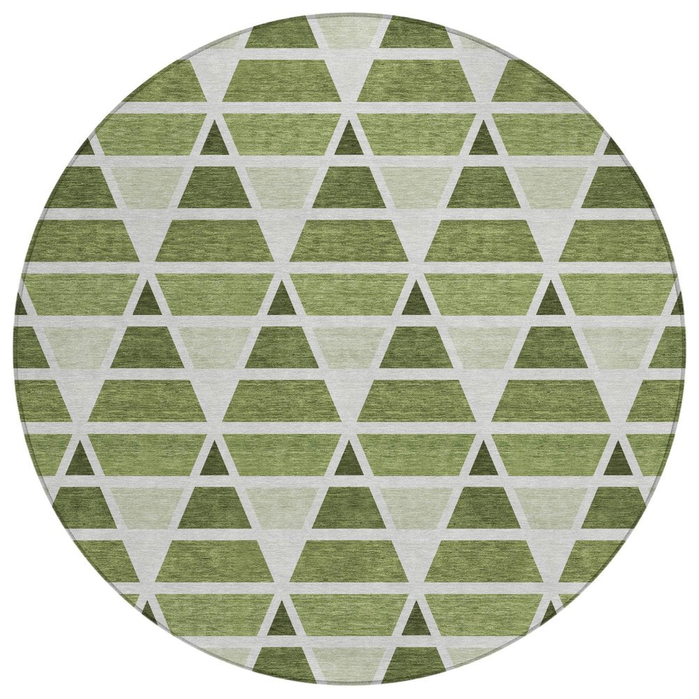 8' Fern Green And Green Round Geometric Washable Indoor Outdoor Area Rug HomeRoots