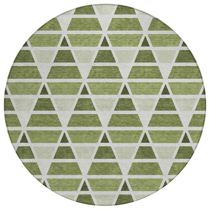 8' Fern Green And Green Round Geometric Washable Indoor Outdoor Area Rug HomeRoots