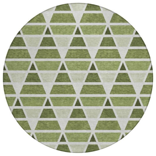 8' Fern Green And Green Round Geometric Washable Indoor Outdoor Area Rug HomeRoots