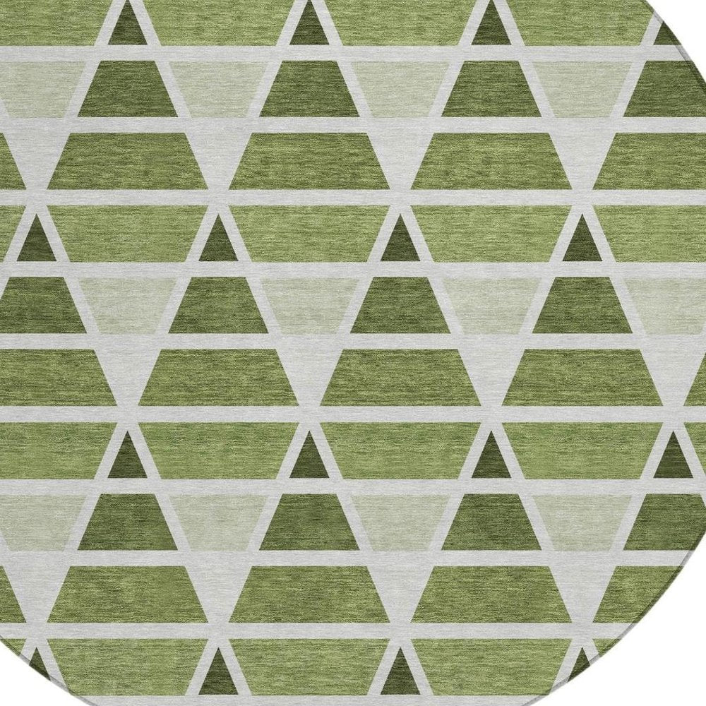 8' Fern Green And Green Round Geometric Washable Indoor Outdoor Area Rug HomeRoots