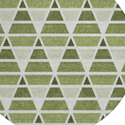 8' Fern Green And Green Round Geometric Washable Indoor Outdoor Area Rug HomeRoots