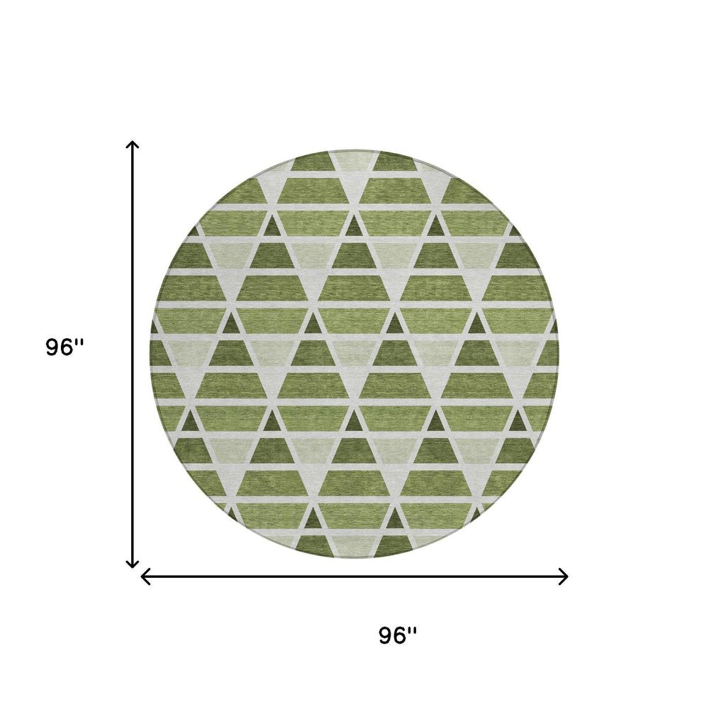 8' Fern Green And Green Round Geometric Washable Indoor Outdoor Area Rug HomeRoots