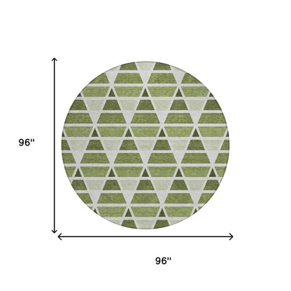 8' Fern Green And Green Round Geometric Washable Indoor Outdoor Area Rug HomeRoots