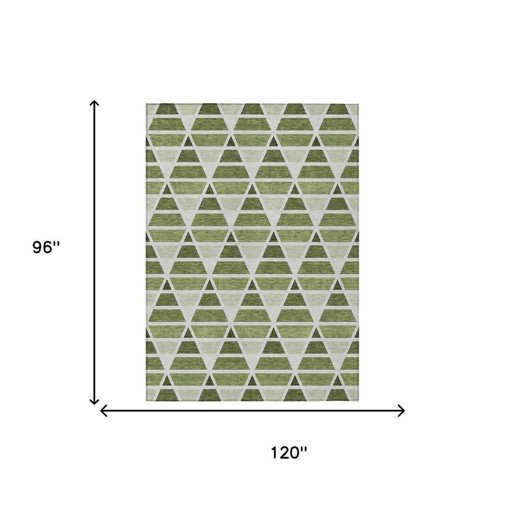 8' X 10' Fern Green And Green Geometric Washable Indoor Outdoor Area Rug HomeRoots