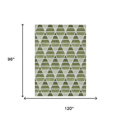 8' X 10' Fern Green And Green Geometric Washable Indoor Outdoor Area Rug HomeRoots
