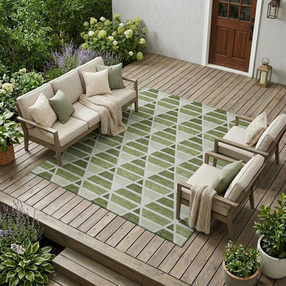8' X 10' Fern Green And Green Geometric Washable Indoor Outdoor Area Rug HomeRoots