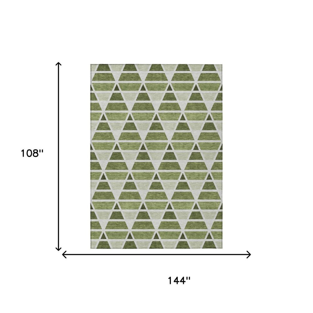 9' X 12' Fern Green And Green Geometric Washable Indoor Outdoor Area Rug HomeRoots