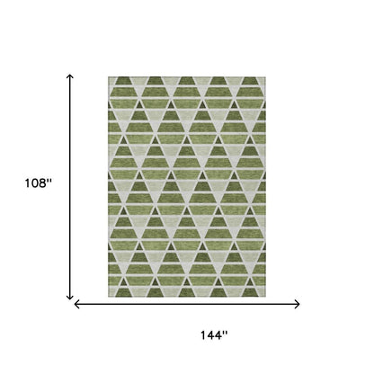 9' X 12' Fern Green And Green Geometric Washable Indoor Outdoor Area Rug HomeRoots
