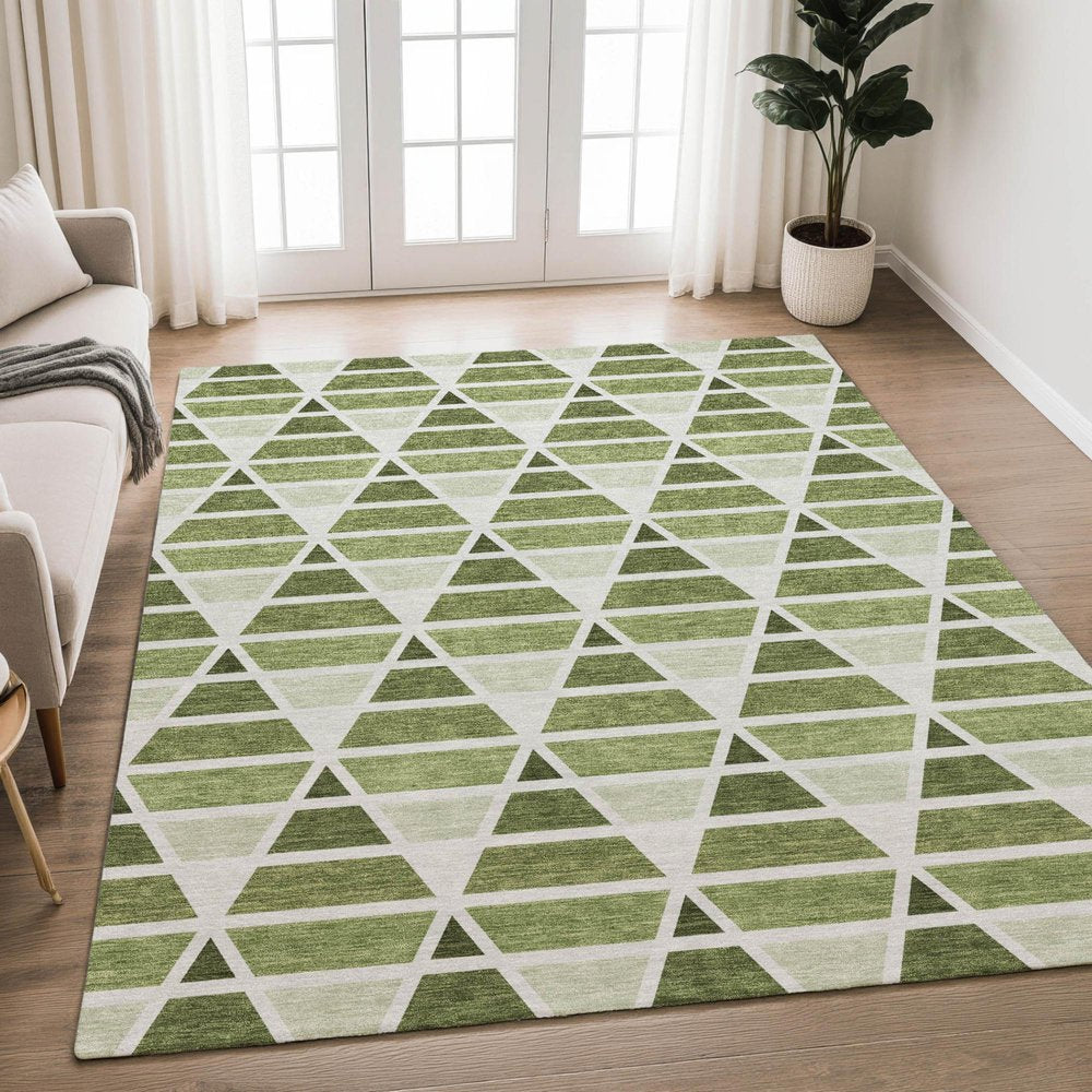 9' X 12' Fern Green And Green Geometric Washable Indoor Outdoor Area Rug HomeRoots
