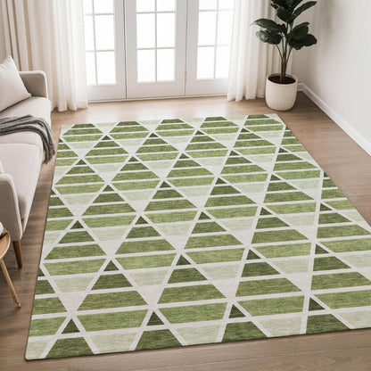 9' X 12' Fern Green And Green Geometric Washable Indoor Outdoor Area Rug HomeRoots