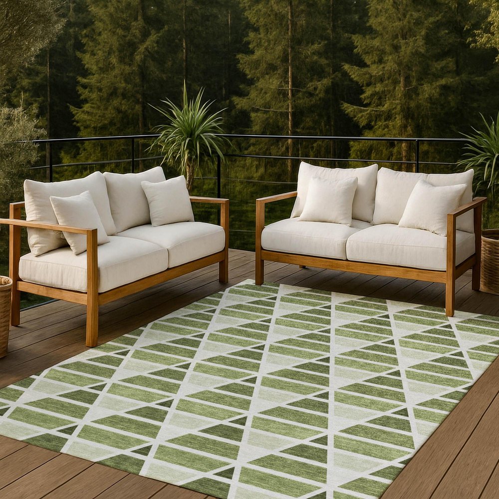 9' X 12' Fern Green And Green Geometric Washable Indoor Outdoor Area Rug HomeRoots
