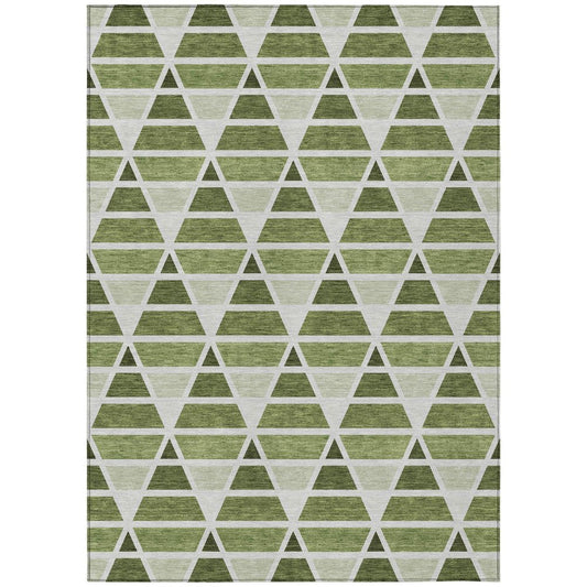 9' X 12' Fern Green And Green Geometric Washable Indoor Outdoor Area Rug HomeRoots