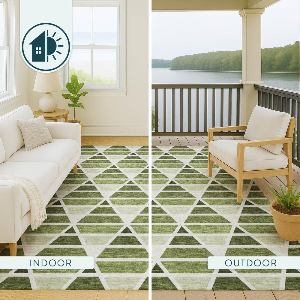 9' X 12' Fern Green And Green Geometric Washable Indoor Outdoor Area Rug HomeRoots