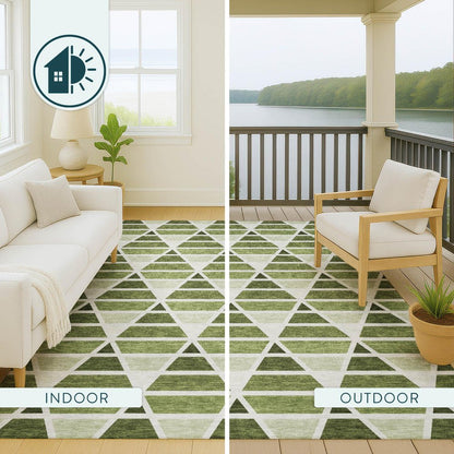 9' X 12' Fern Green And Green Geometric Washable Indoor Outdoor Area Rug HomeRoots