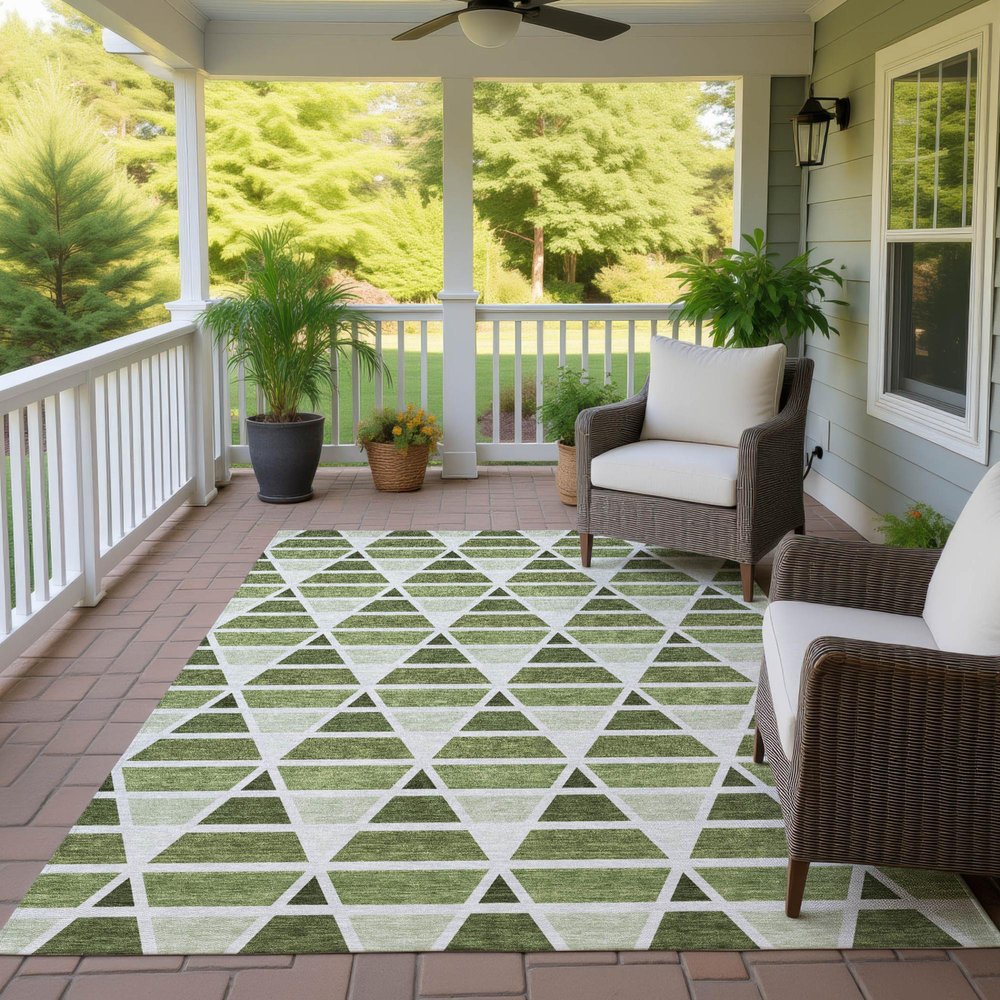 9' X 12' Fern Green And Green Geometric Washable Indoor Outdoor Area Rug HomeRoots