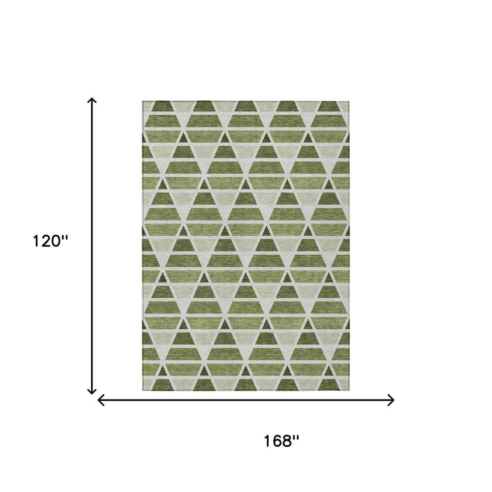 10' X 14' Fern Green And Green Geometric Washable Indoor Outdoor Area Rug HomeRoots