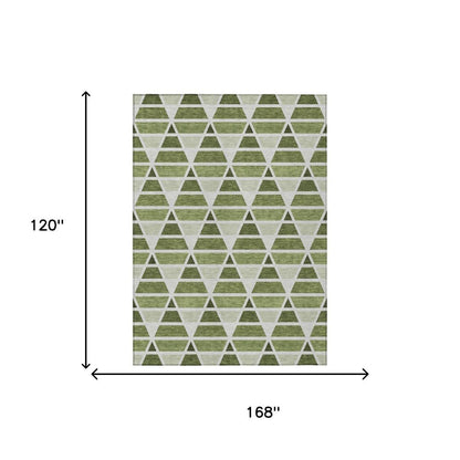 10' X 14' Fern Green And Green Geometric Washable Indoor Outdoor Area Rug HomeRoots