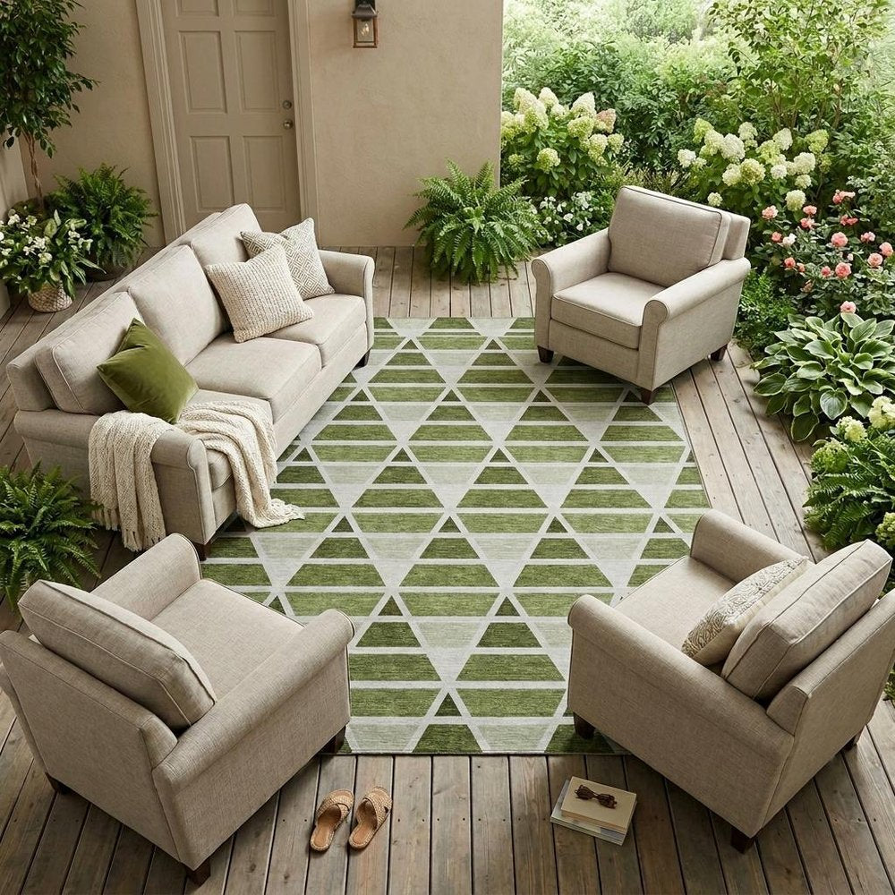 10' X 14' Fern Green And Green Geometric Washable Indoor Outdoor Area Rug HomeRoots