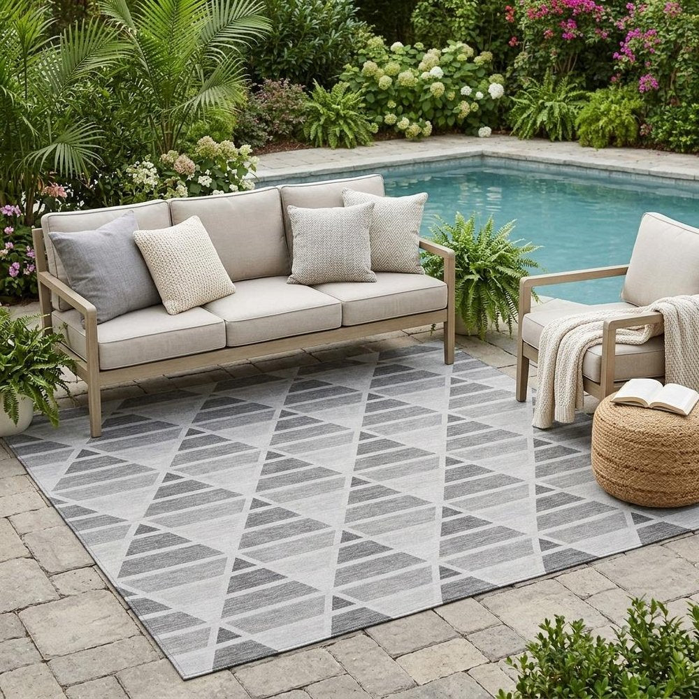 5' X 8' Gray And Silver Geometric Washable Indoor Outdoor Area Rug HomeRoots