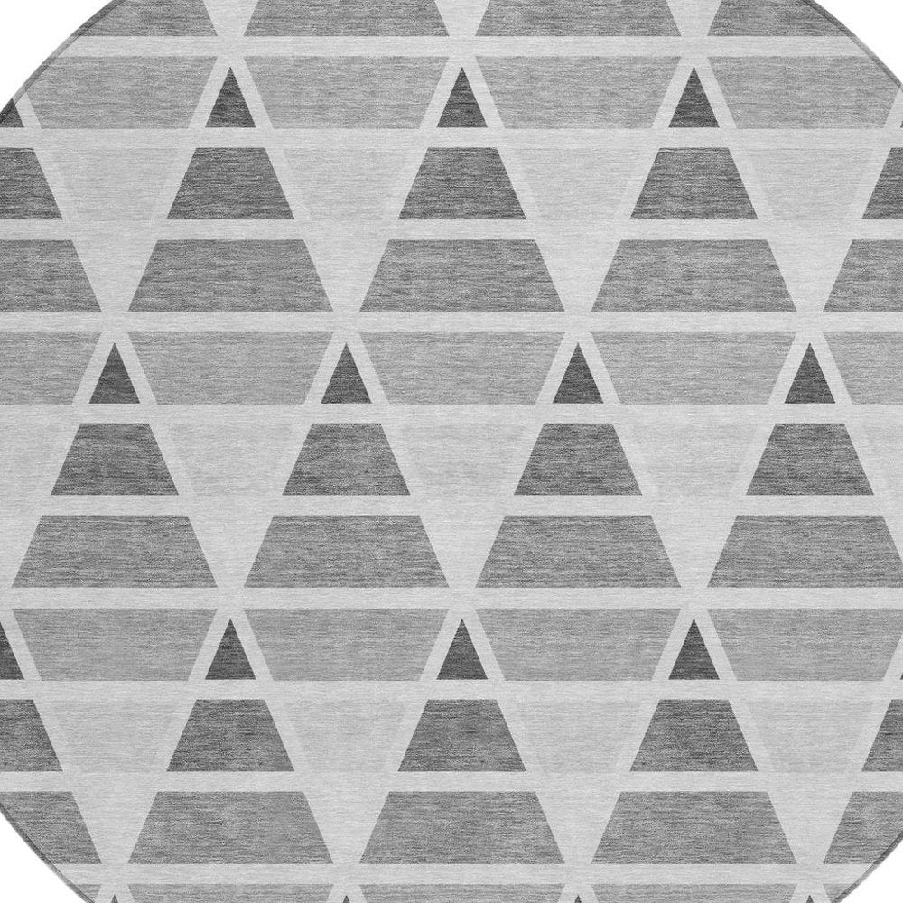 8' Gray And Silver Round Geometric Washable Indoor Outdoor Area Rug HomeRoots
