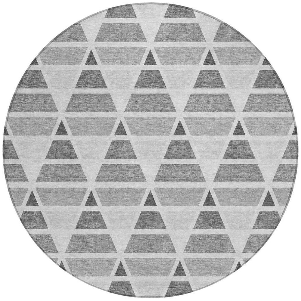 8' Gray And Silver Round Geometric Washable Indoor Outdoor Area Rug HomeRoots