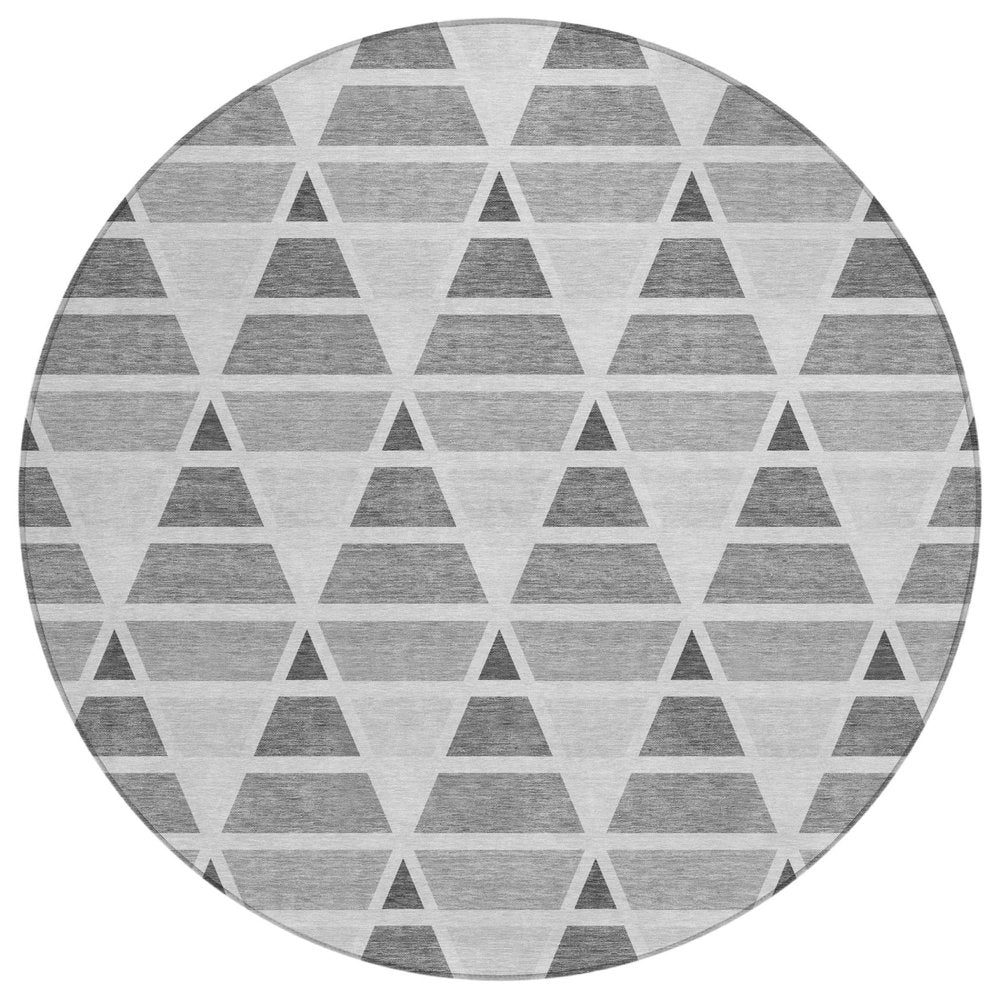 8' Gray And Silver Round Geometric Washable Indoor Outdoor Area Rug HomeRoots
