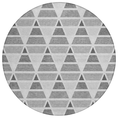8' Gray And Silver Round Geometric Washable Indoor Outdoor Area Rug HomeRoots