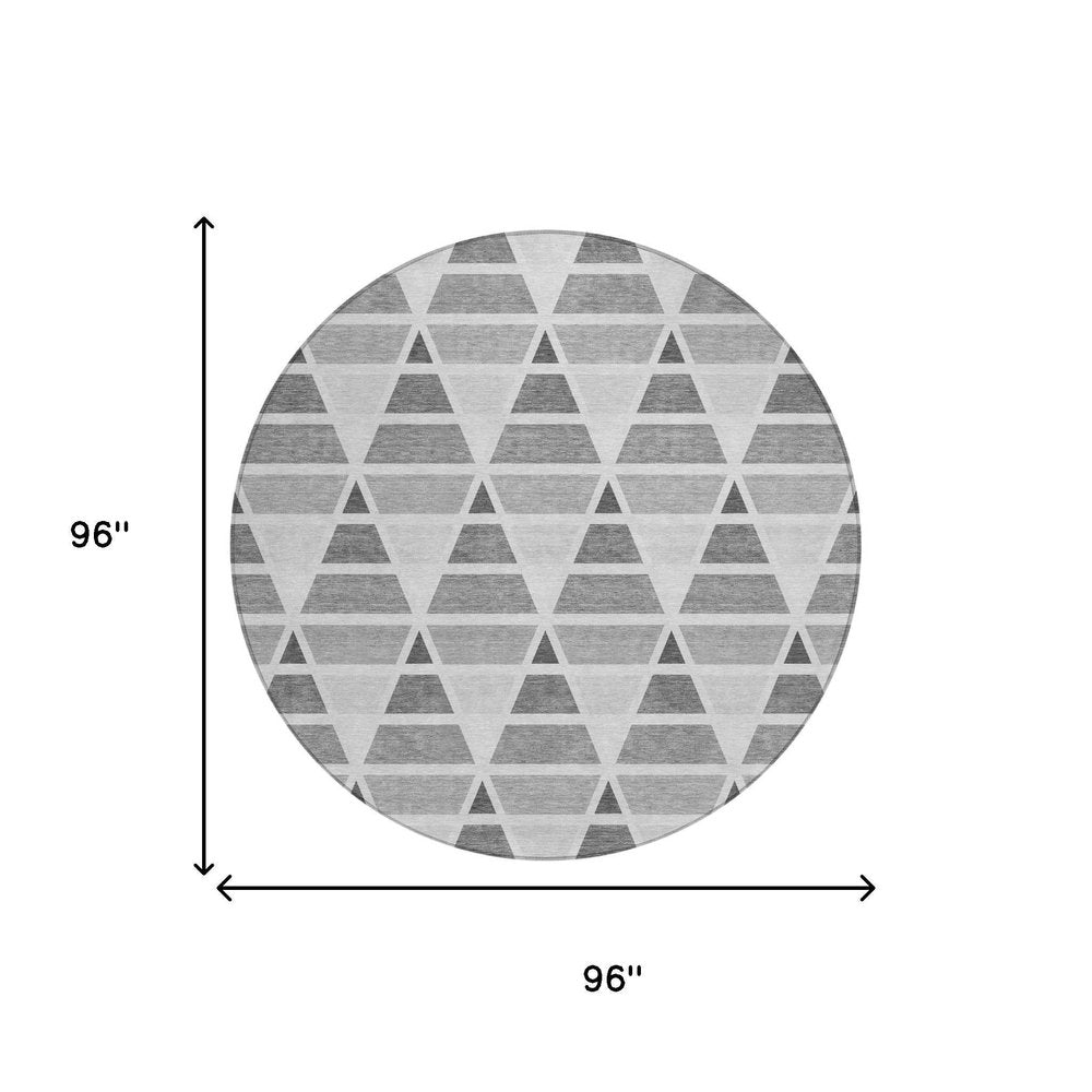8' Gray And Silver Round Geometric Washable Indoor Outdoor Area Rug HomeRoots