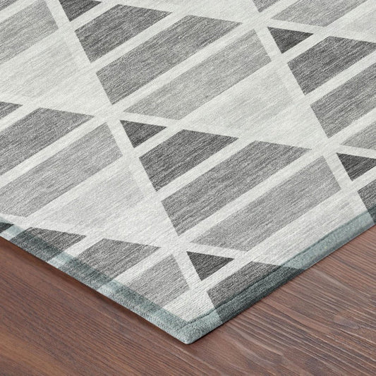 10' X 14' Gray And Silver Geometric Washable Indoor Outdoor Area Rug HomeRoots