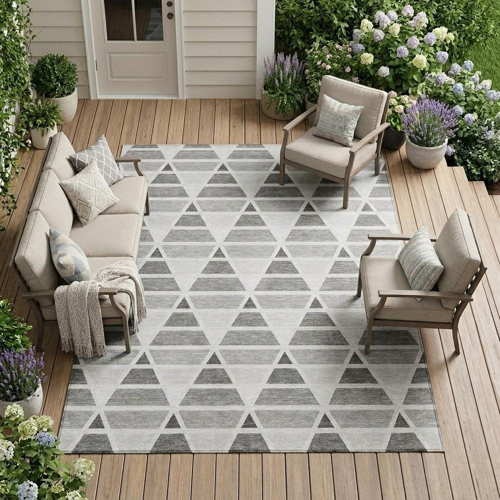 10' X 14' Gray And Silver Geometric Washable Indoor Outdoor Area Rug HomeRoots