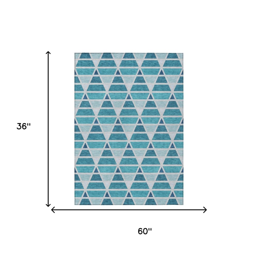 3' X 5' Teal Blue And Turquoise Geometric Washable Indoor Outdoor Area Rug HomeRoots