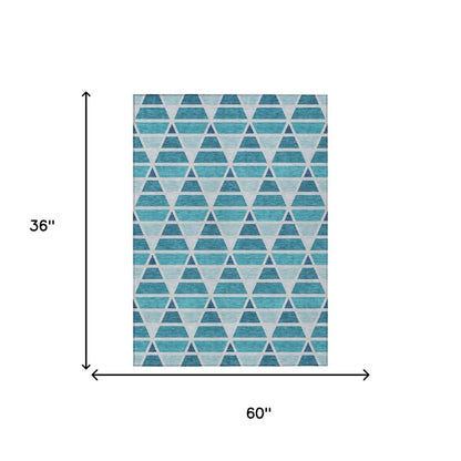 3' X 5' Teal Blue And Turquoise Geometric Washable Indoor Outdoor Area Rug HomeRoots